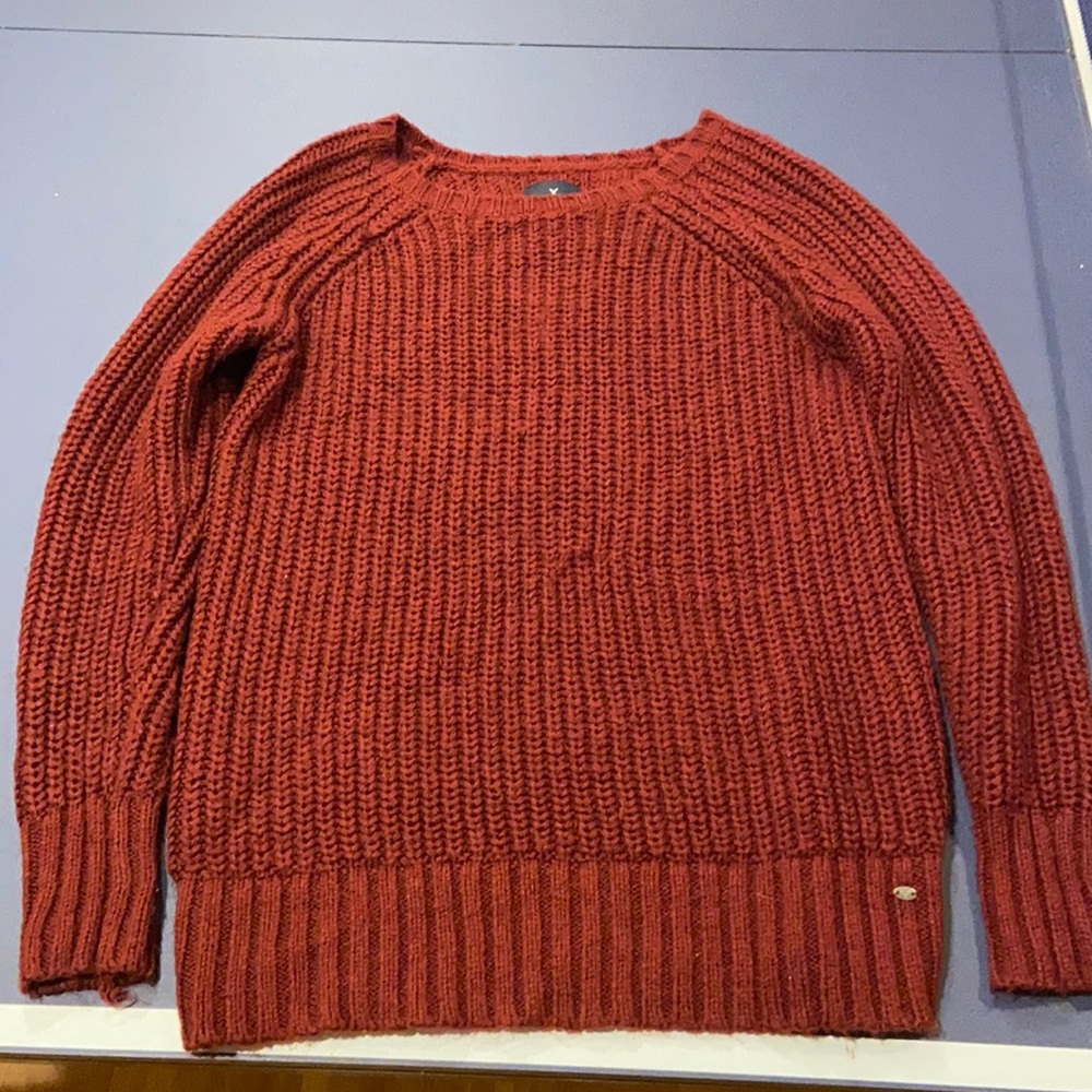 Red oversized knit sweater